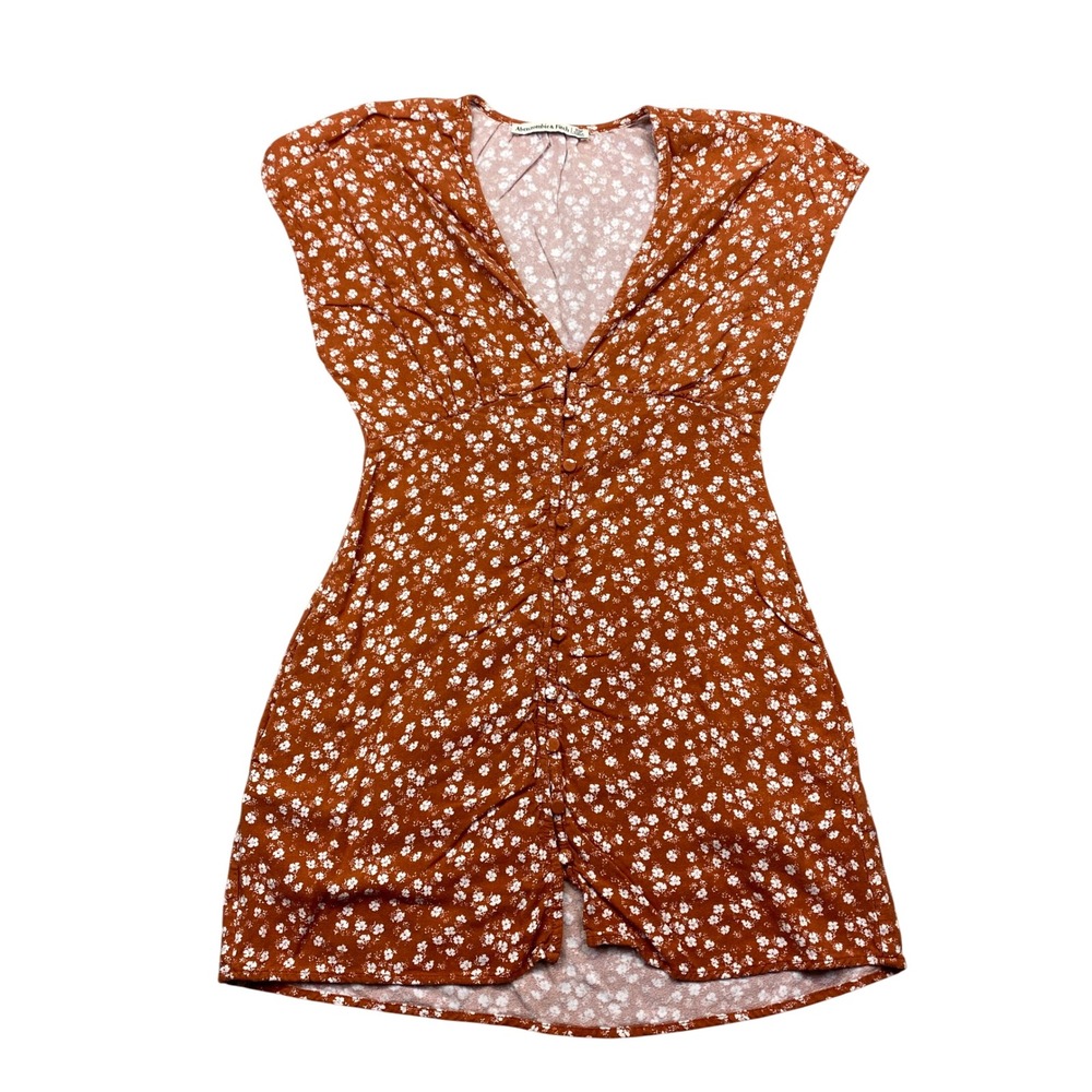 Abercrombie Fitch Rust White Floral Button Front Cap Sleeve Mini Dress‎ XSP